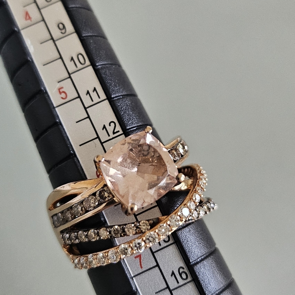Levian RG Peach Morganite and Diamond Ring 6.5